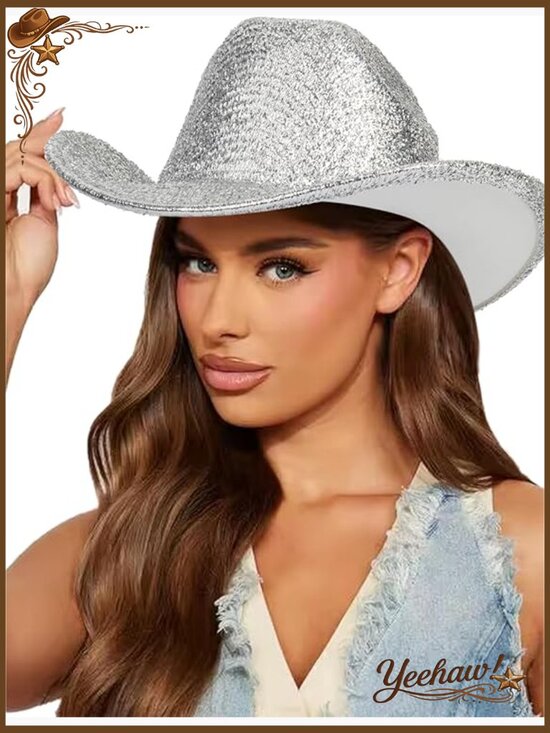 Adjustable Glitter Cowboy Hat with Wide Brim for Costume Parties main image 7